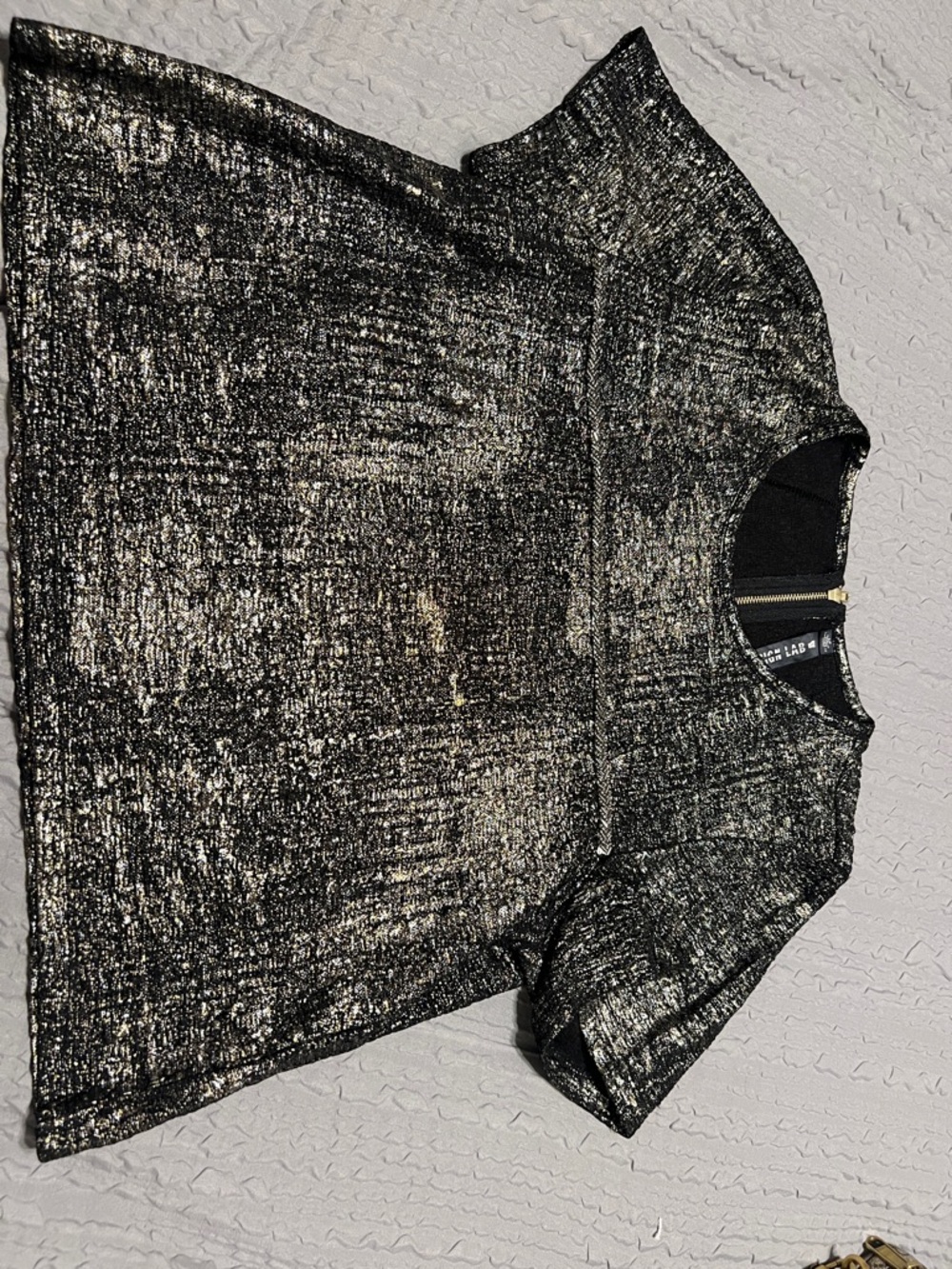 Design Lab Lord & Taylor Black and Metallic Short Sleeve Tunic